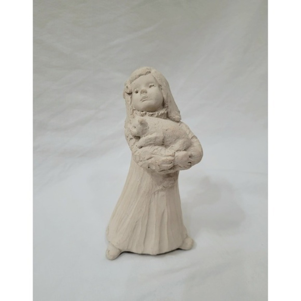 Austin Productions 1982 Dee Crowley Bright Eyes Girl with Cat Sculpture 7.5"